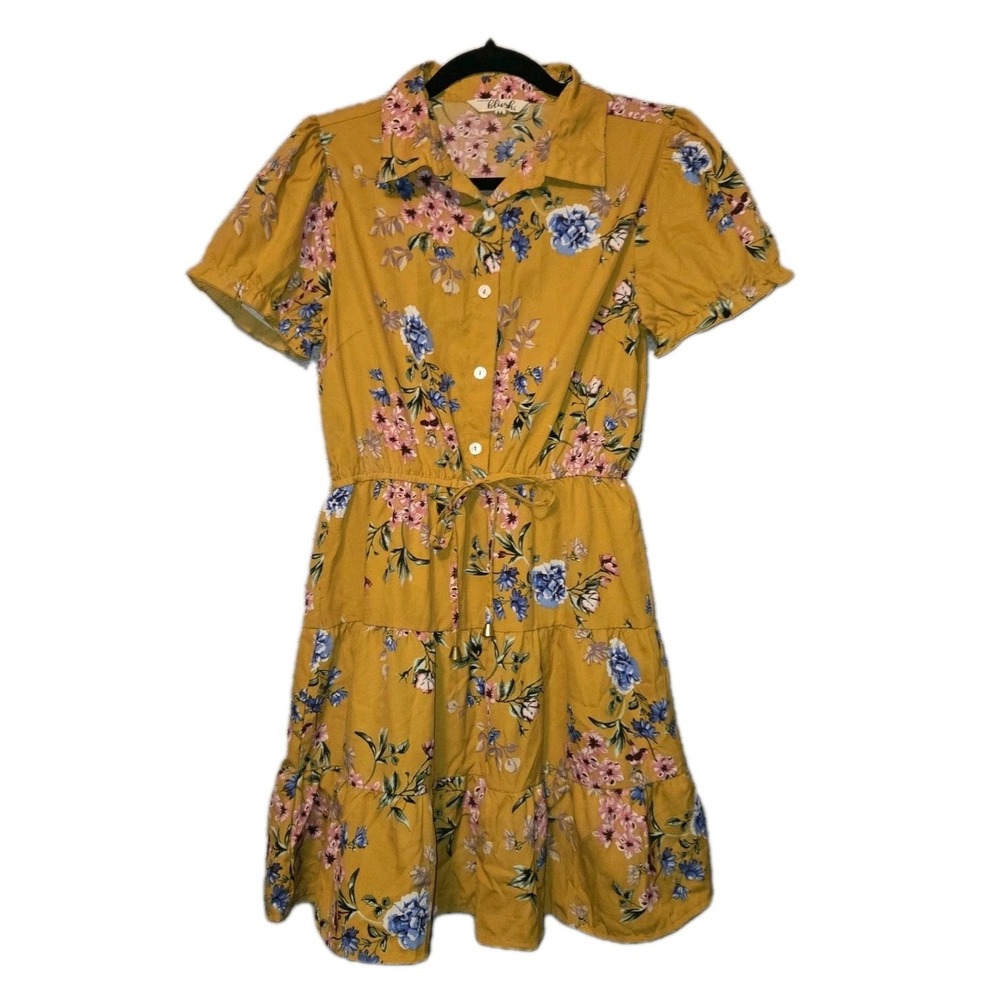 Hint Of Blush Women's Medium Cottagecore Coquette Dress Yellow Floral Y2K